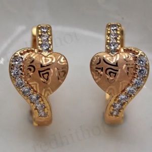 18K Yellow Gold Plated Honey Heart Laser Carved Zircon Gemstone Earrings